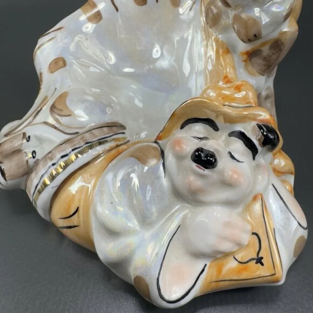 Vintage USSR Kiev Hunter with a Dog Ashtray Dish‎ Lusterware Ceramic Marked VTG